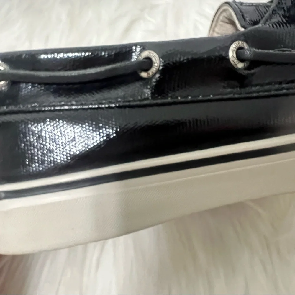 Sperry Top Siders Black Patent Glossy Boat Shoes Coastal Nautical Size 10